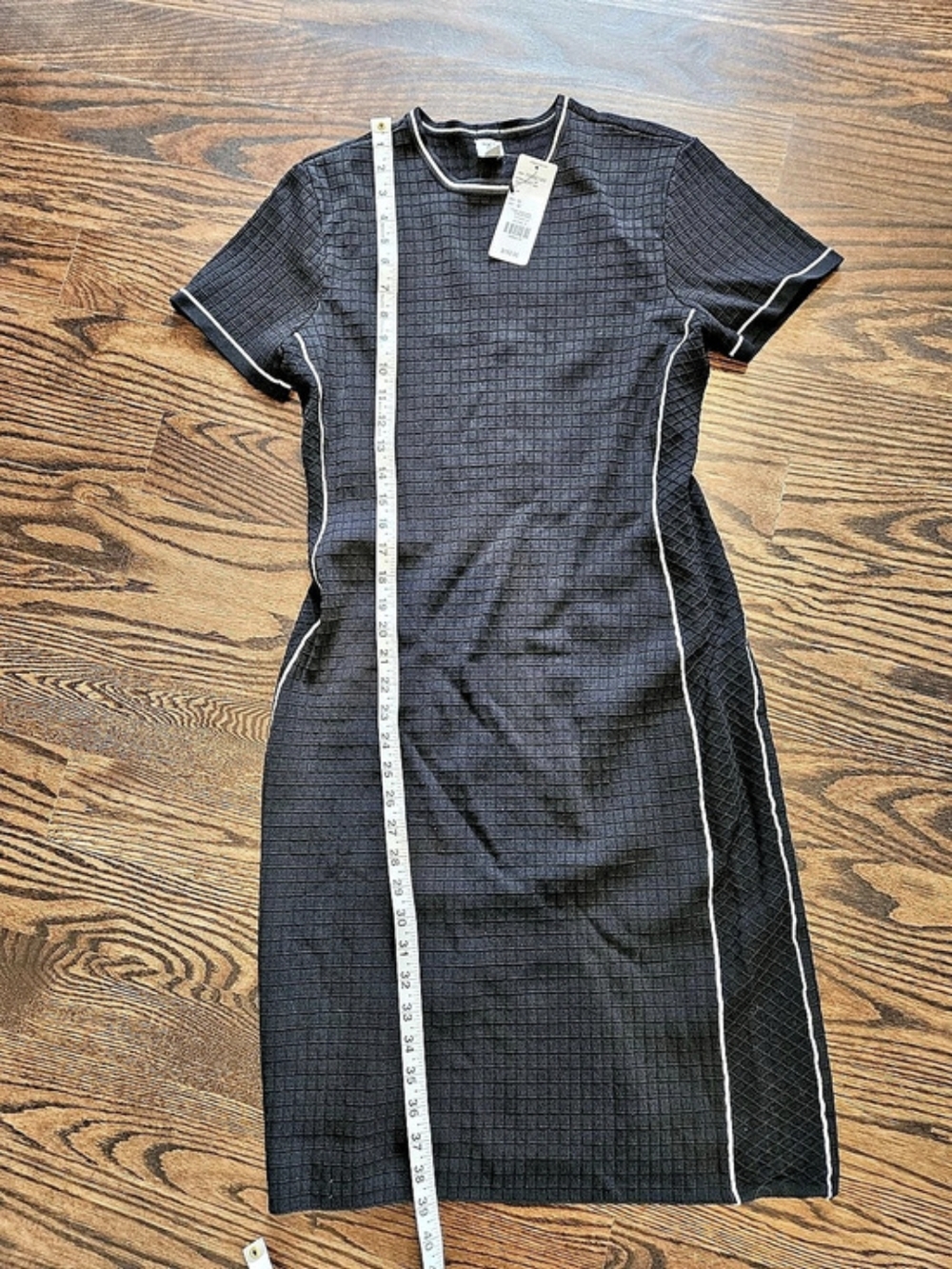 TRISTAN Black Textured Knit Dress with White Piping | Size M | BNWT
